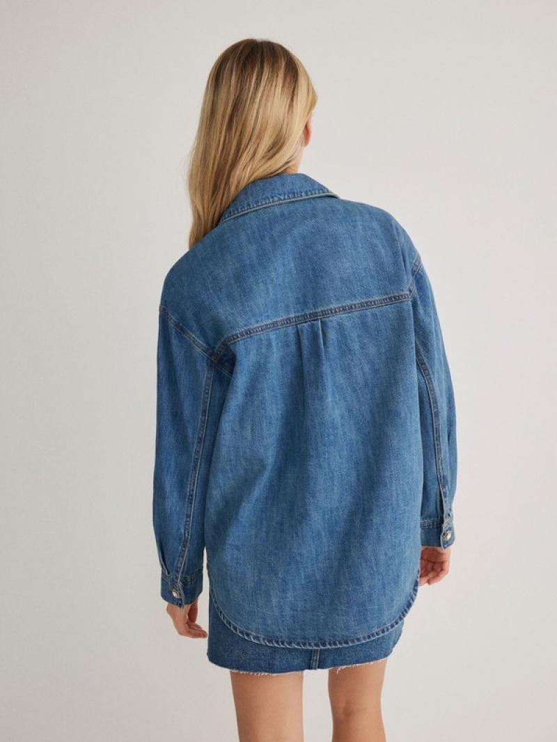 Blue Reserved Denim Women's Shirts | CUHT-12049