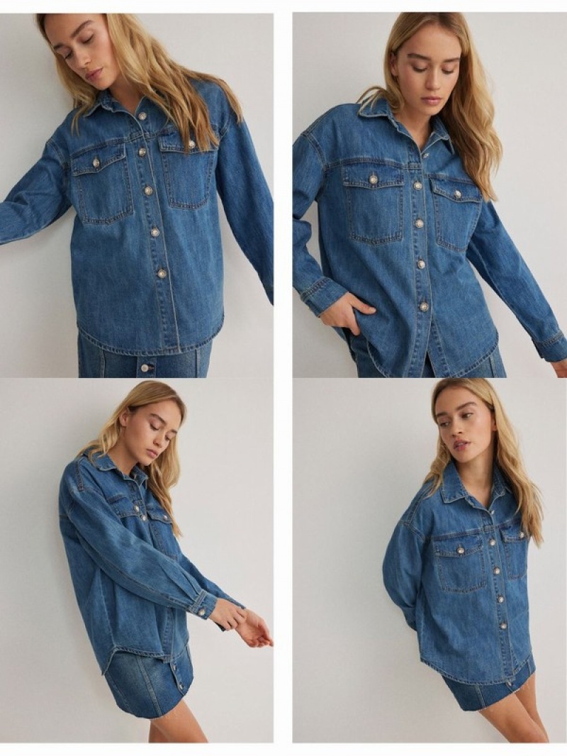 Blue Reserved Denim Women's Shirts | CUHT-12049