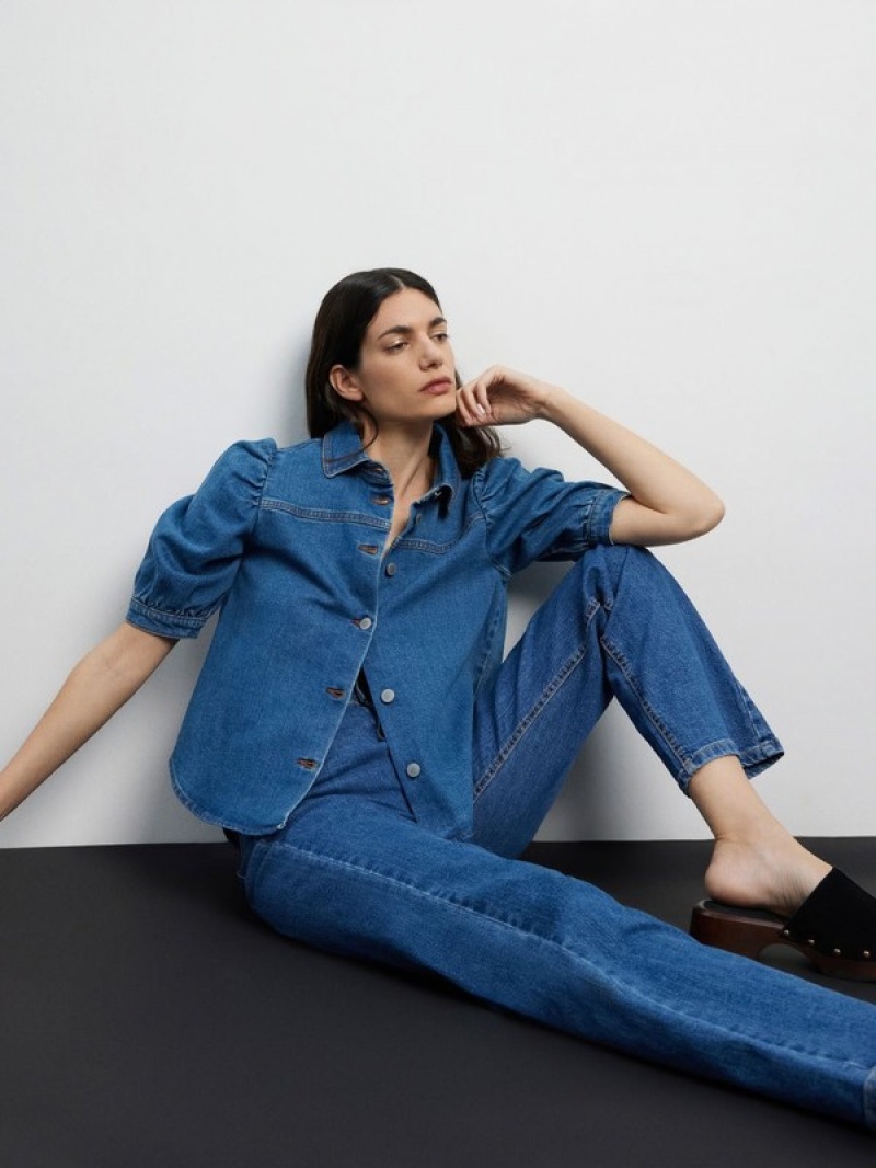 Blue Reserved Denim Women's Shirts | JVQD-75269