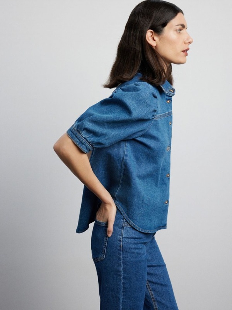 Blue Reserved Denim Women's Shirts | JVQD-75269