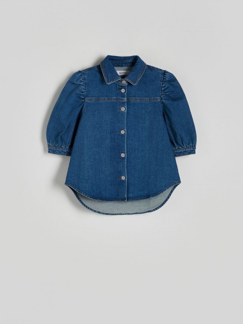 Blue Reserved Denim Women's Shirts | JVQD-75269