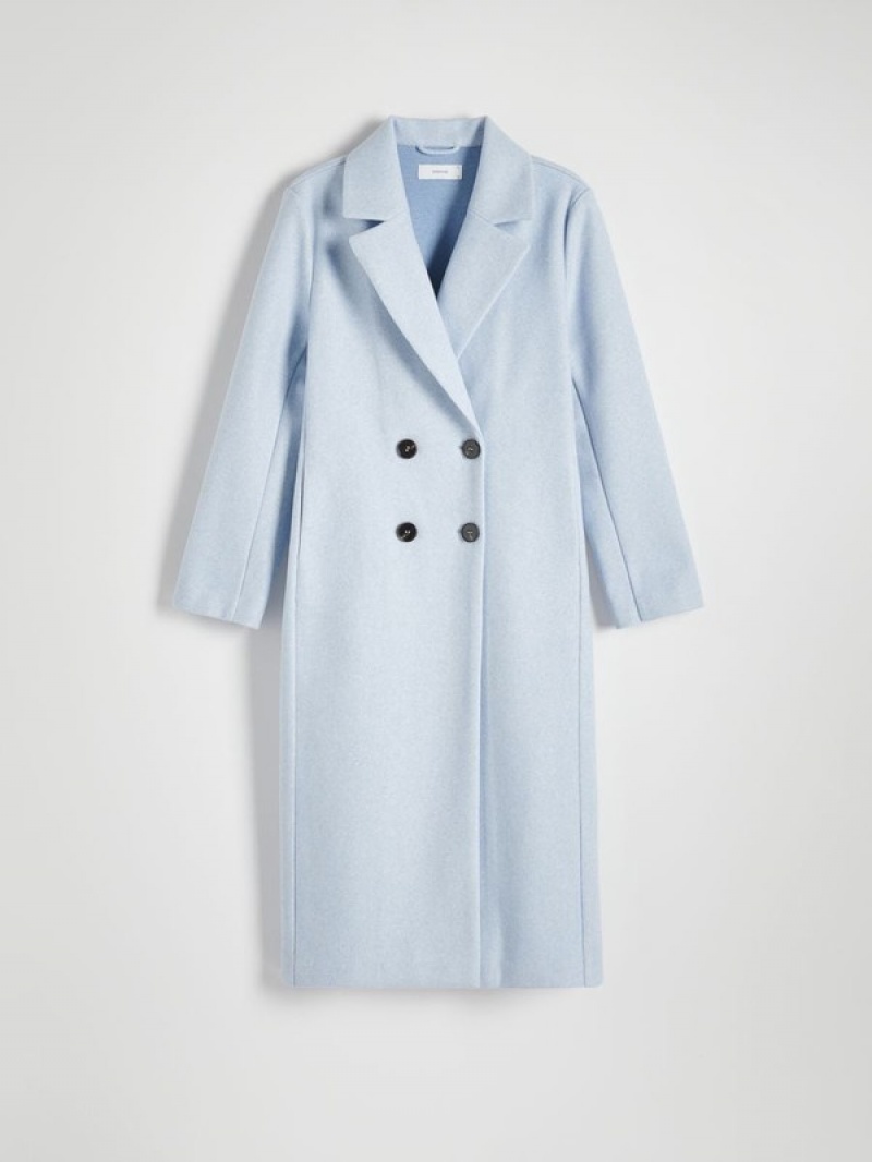 Blue Reserved Double-breasted Women's Coats | RCBQ-79321