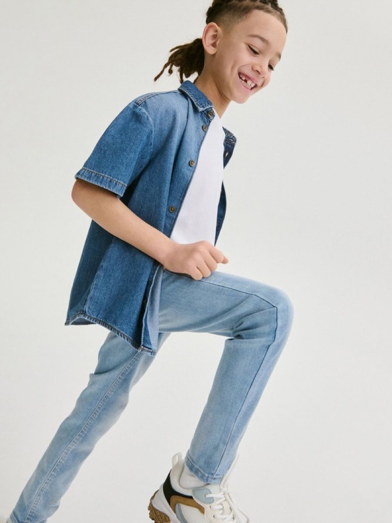 Blue Reserved Elastic Slim Boys' Jeans | MLDT-42685