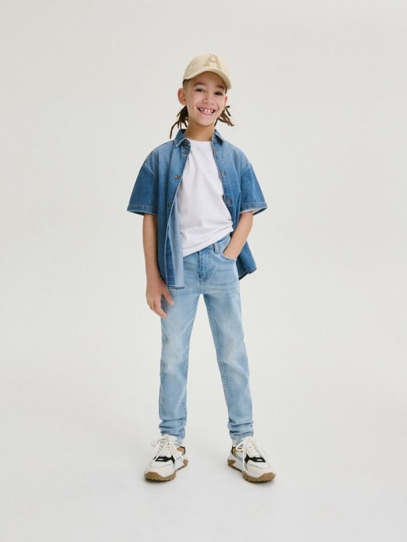 Blue Reserved Elastic Slim Boys' Jeans | MLDT-42685