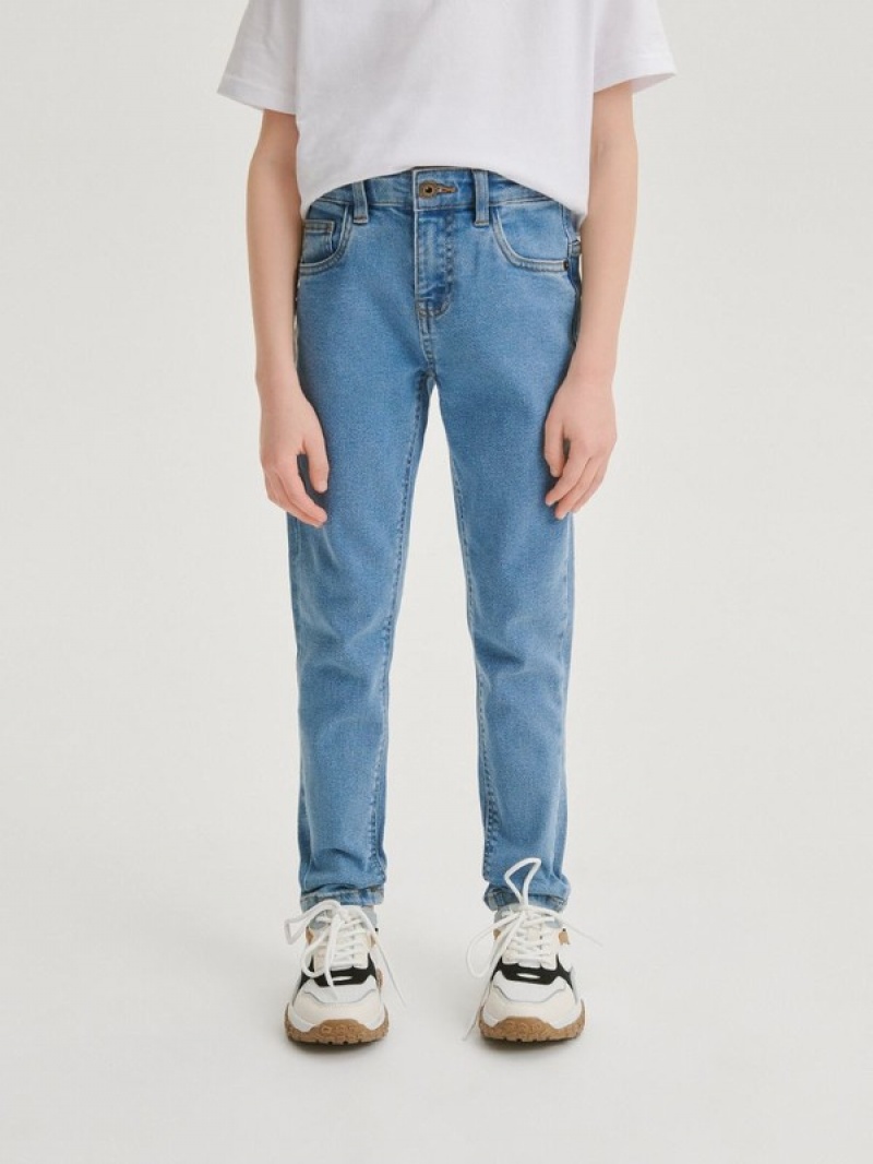 Blue Reserved Elastic Slim Boys' Jeans | OHMP-85347