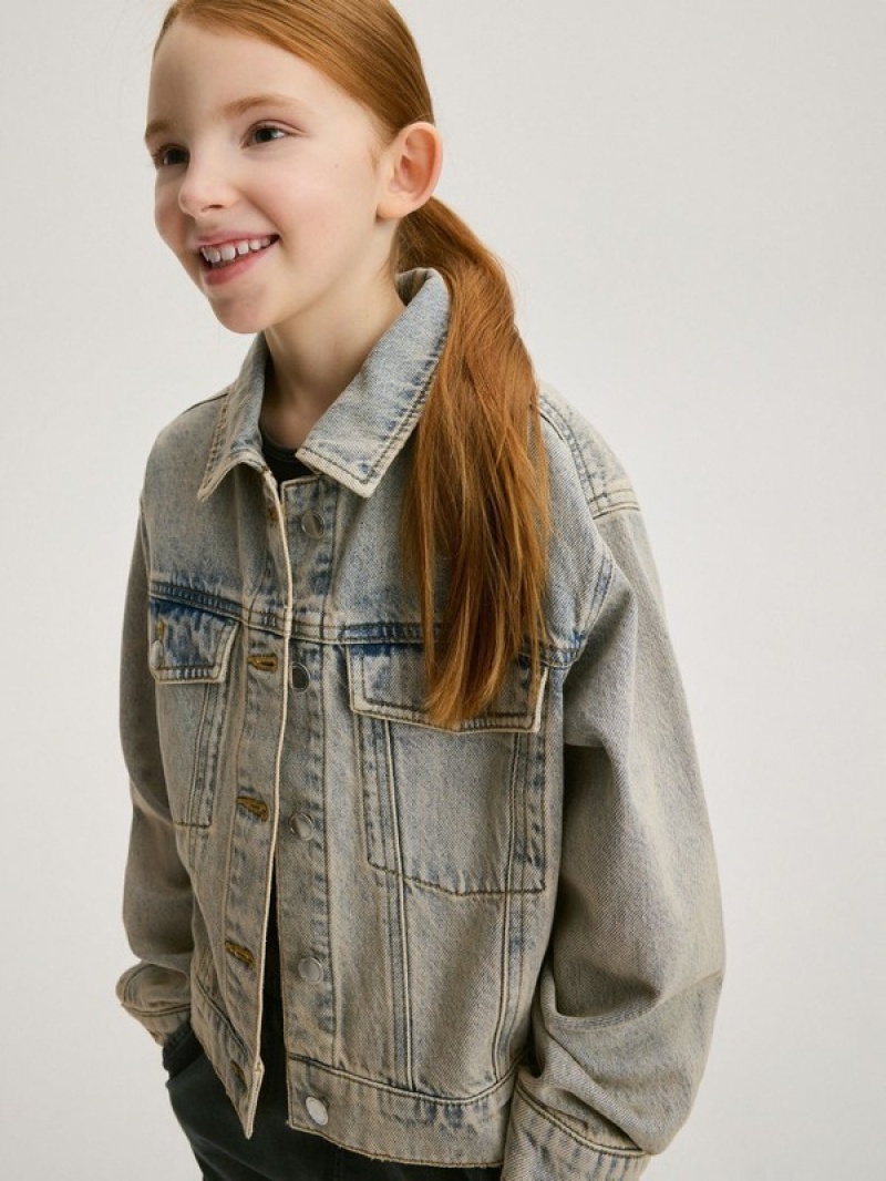 Blue Reserved Faded Denim Girls' Jackets | RECG-72893