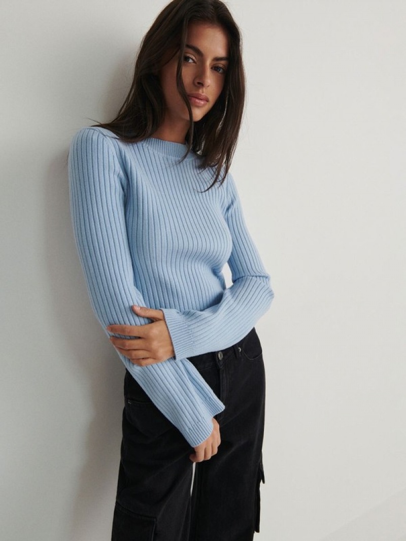 Blue Reserved Jumperflare Sleeves Women's Sweaters | GBPJ-25639