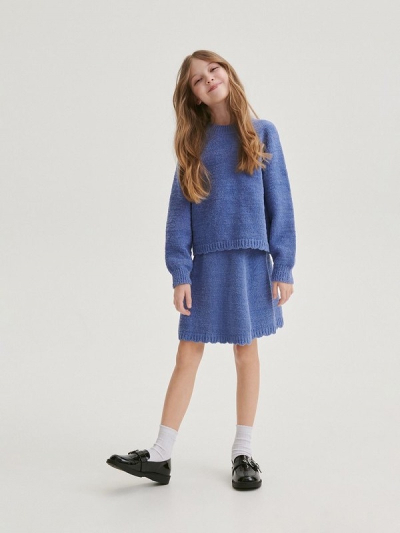 Blue Reserved Jumperraglan Sleeves Girls' Sweaters | AUCI-67809