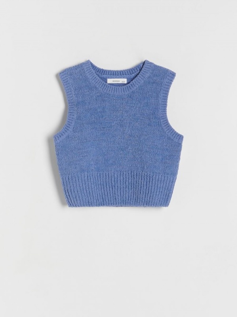 Blue Reserved Knitted Fabric Girls' Sweaters | RIUO-68975