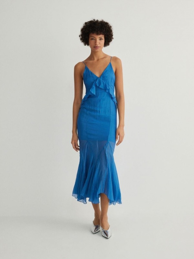 Blue Reserved Maxifrills Women's Dress | FYHG-34906