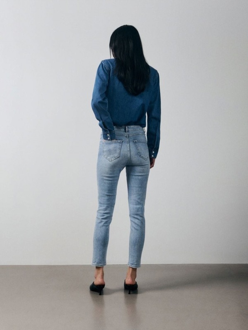 Blue Reserved Mid Rise Slim Women's Jeans | VBEQ-72659