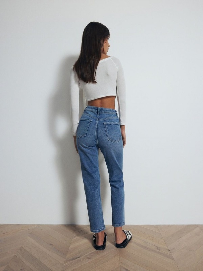 Blue Reserved Mom Fit Slim Women's Jeans | OHVW-67521