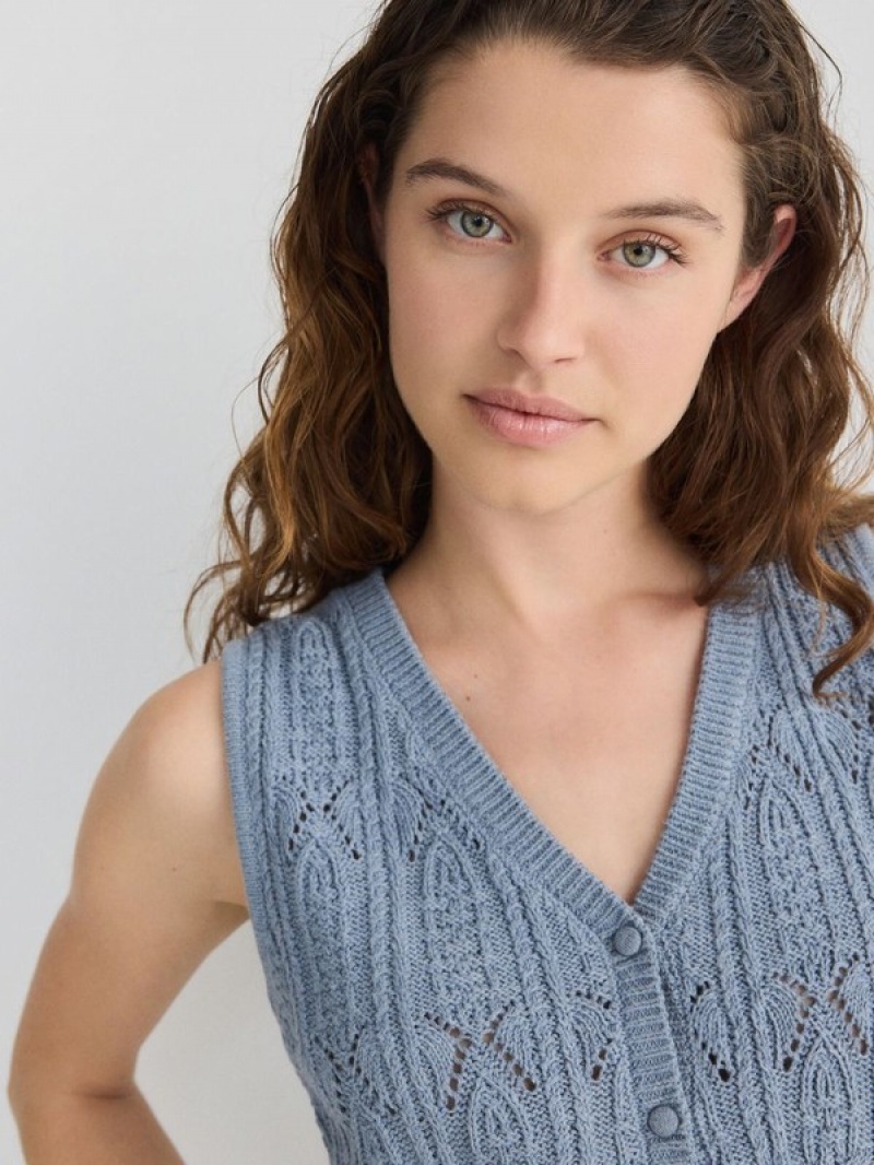 Blue Reserved Openwork Women's Sweaters | TXHJ-14259