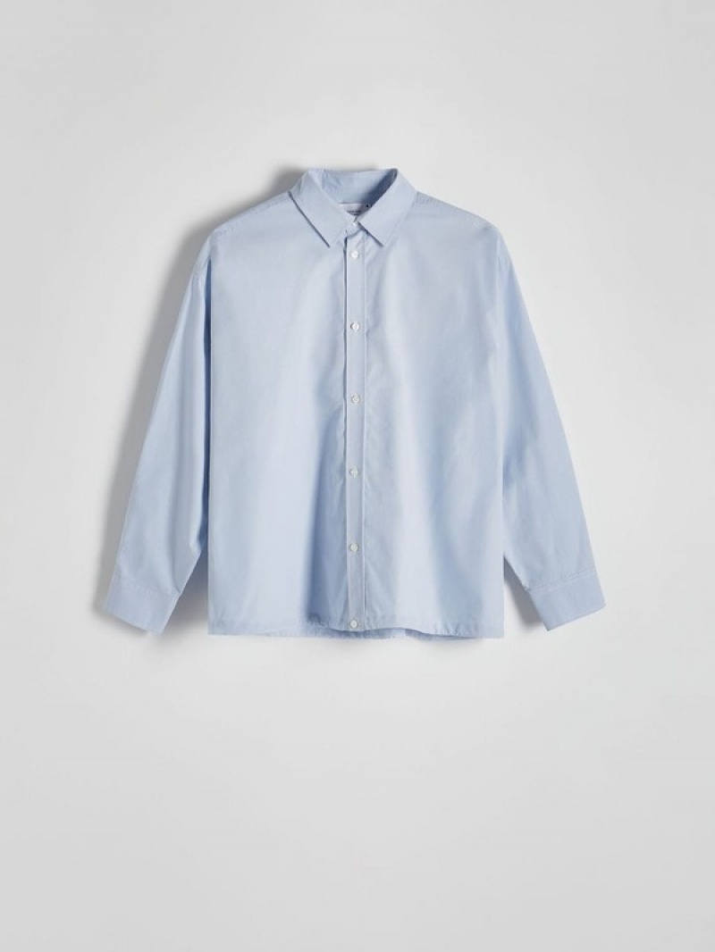 Blue Reserved Oversized Cotton Men's Shirts | NQYO-35789