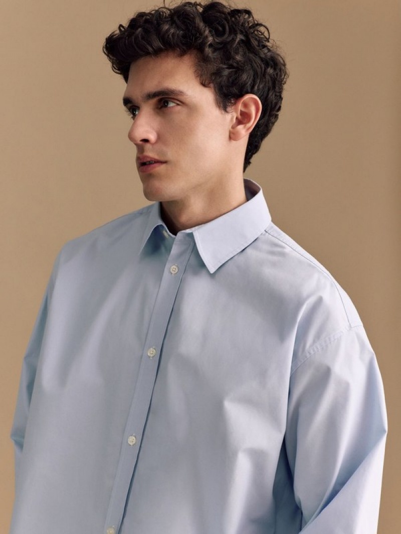 Blue Reserved Oversized Cotton Men's Shirts | LACF-45830