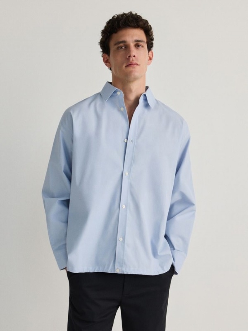 Blue Reserved Oversized Cotton Men's Shirts | LACF-45830