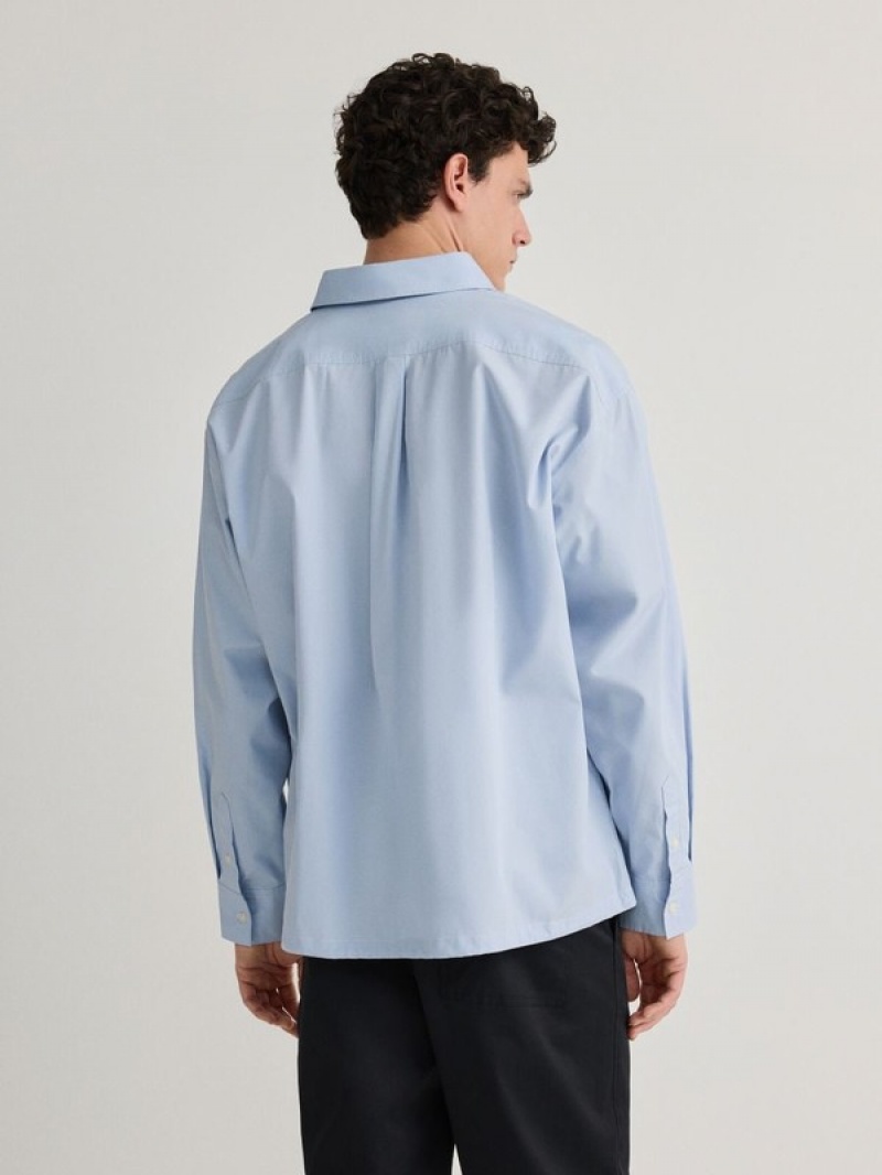 Blue Reserved Oversized Cotton Men's Shirts | LACF-45830