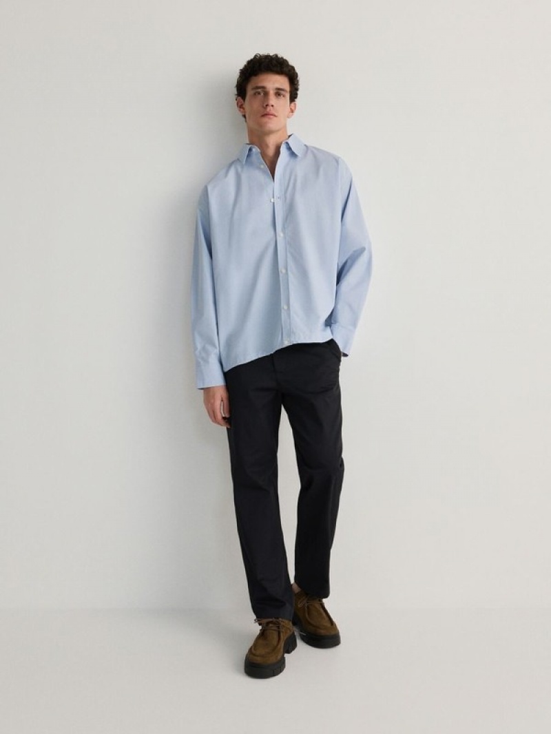 Blue Reserved Oversized Cotton Men's Shirts | LACF-45830