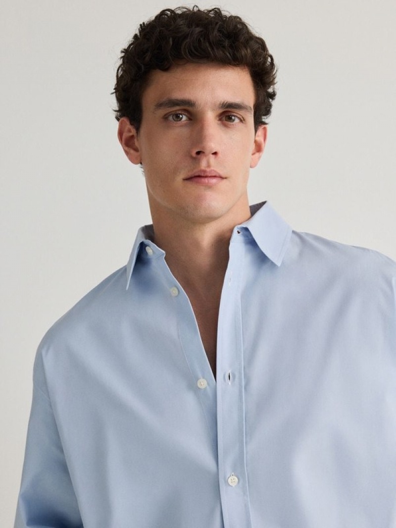 Blue Reserved Oversized Cotton Men's Shirts | LACF-45830