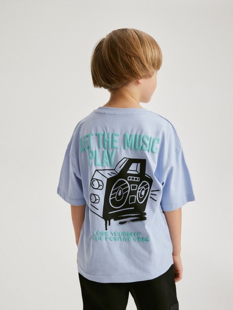 Blue Reserved Oversized T-print Boys' T-shirts | MAJP-50139