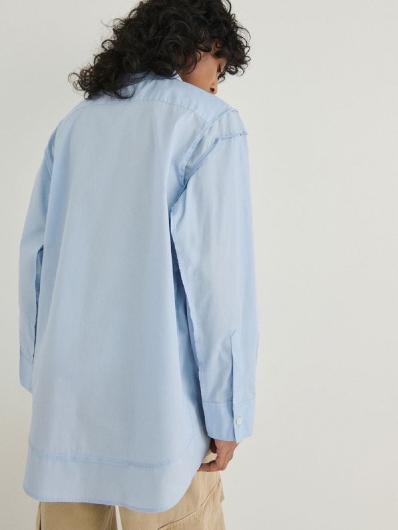 Blue Reserved Oxfordstitching Women's Shirts | GUIE-65849