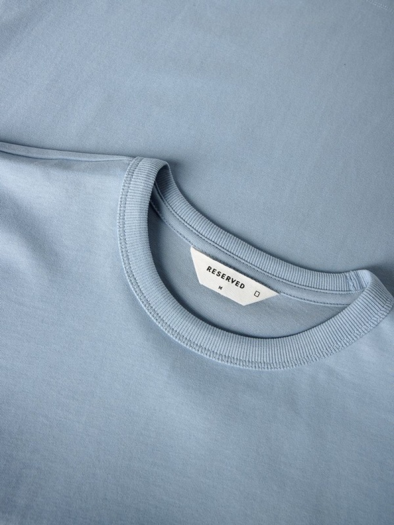 Blue Reserved Plain Boxy Men's T-shirts | KPOV-13478