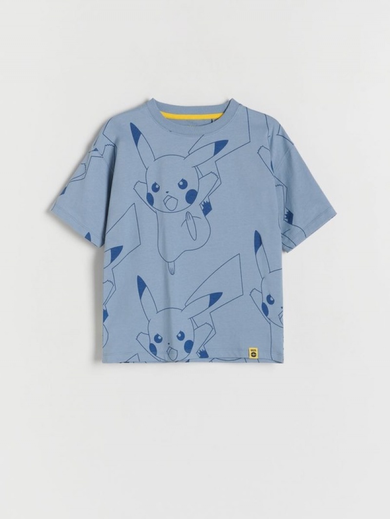 Blue Reserved Pokémon Oversized Boys' T-shirts | CQKZ-38419