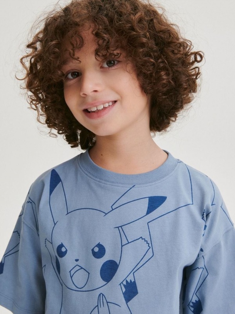 Blue Reserved Pokémon Oversized Boys' T-shirts | CQKZ-38419