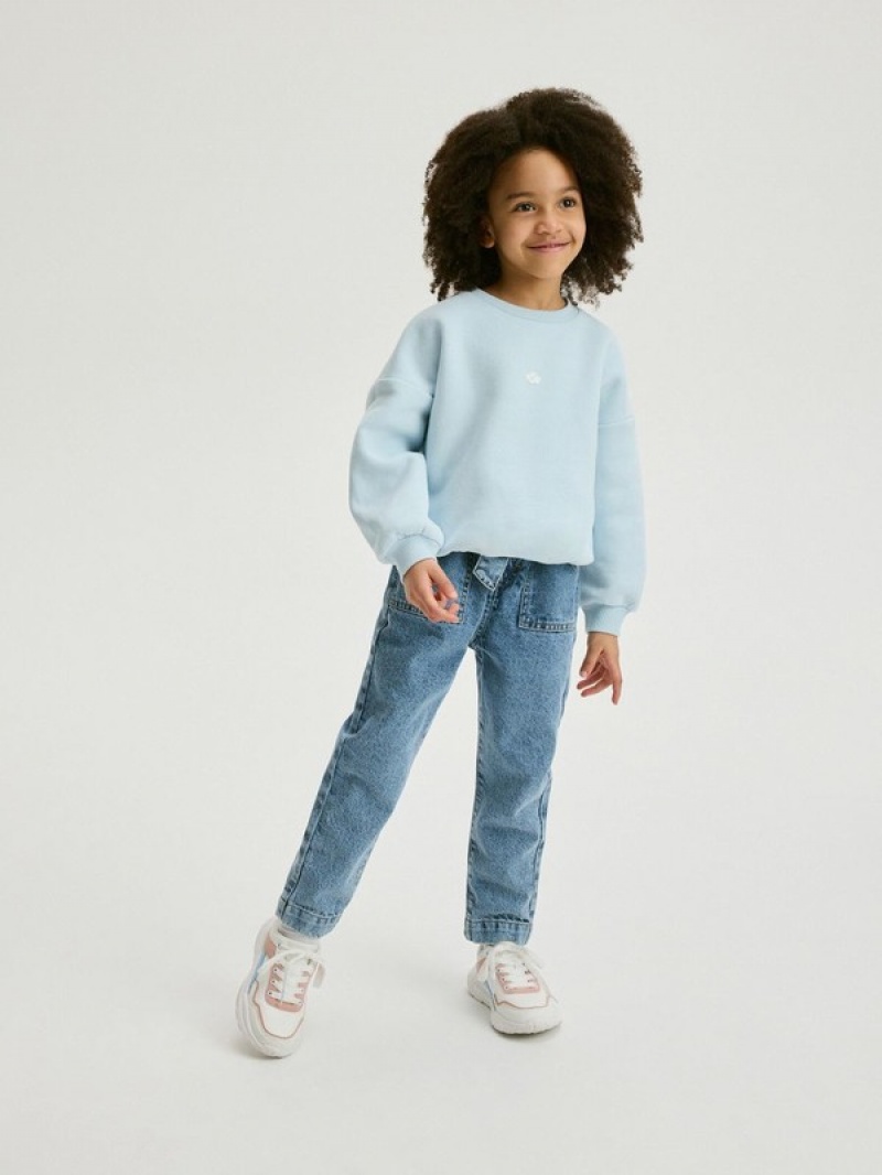 Blue Reserved Printed Girls' Sweatshirts | LGBT-46839