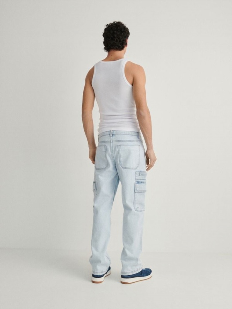 Blue Reserved Regular Cargo Men's Jeans | UAEX-89473