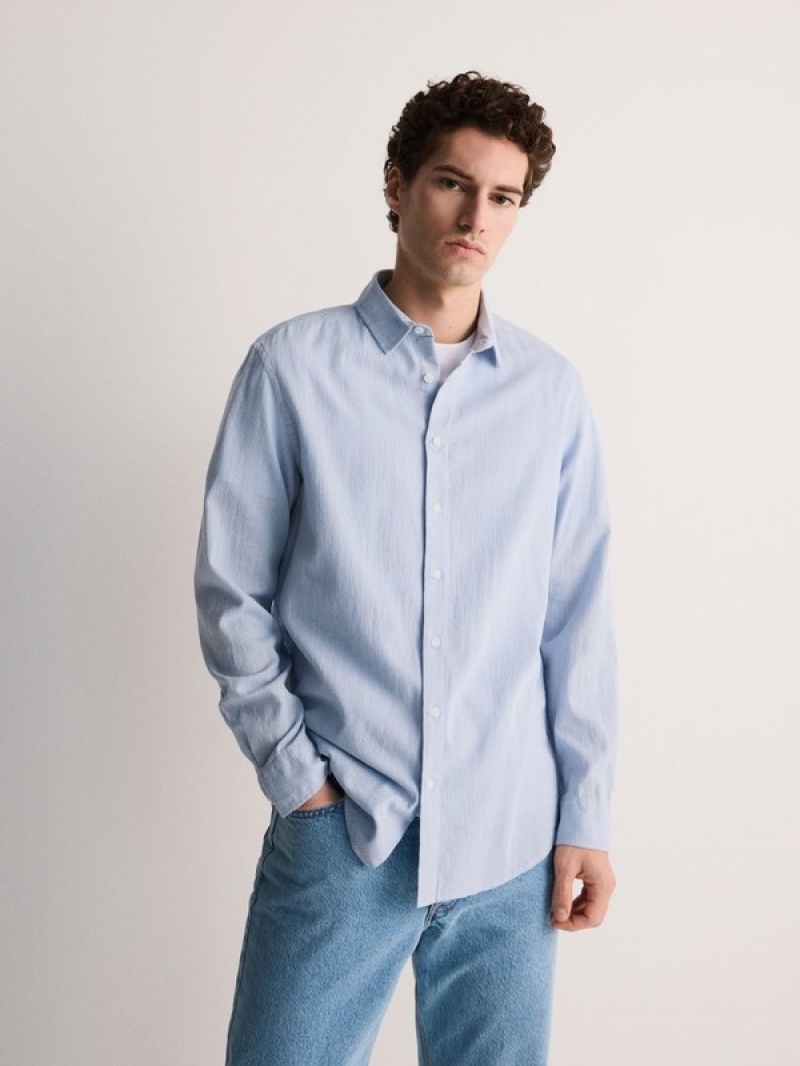 Blue Reserved Regular Fit Cotton Rich Men's Shirts | XCSR-52380