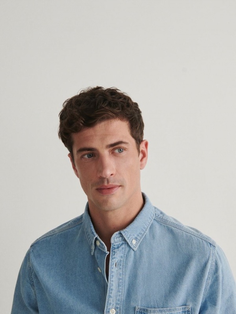 Blue Reserved Regular Fit Denim Men's Shirts | CGOW-90261