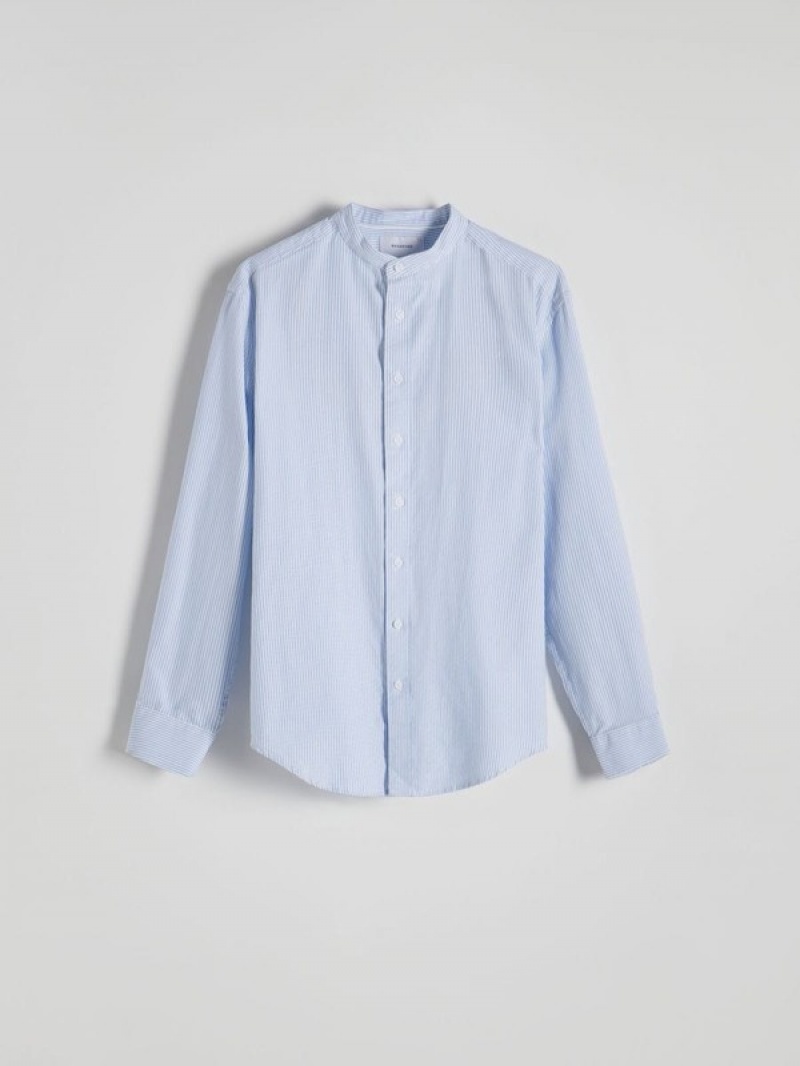 Blue Reserved Regular Fit Mandarin Collar Men's Shirts | TEUI-91450