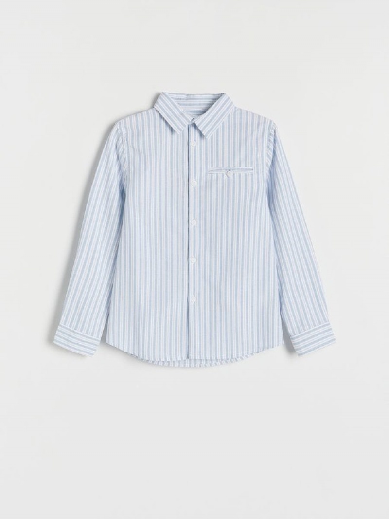 Blue Reserved Regular Fit Striped Boys' Shirts | YDLK-34901