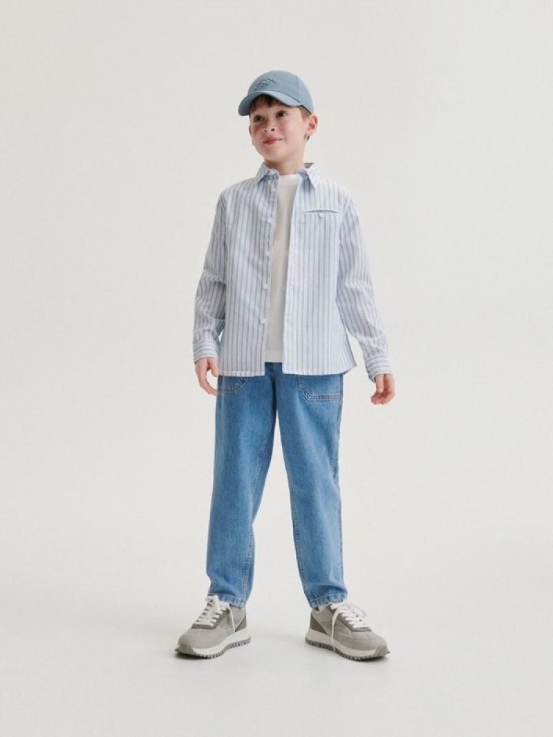 Blue Reserved Regular Fit Striped Boys' Shirts | YDLK-34901