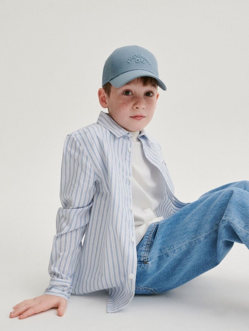 Blue Reserved Regular Fit Striped Boys' Shirts | YDLK-34901