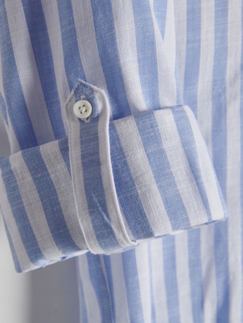 Blue Reserved Regular Fit Striped Men's Shirts | YUEJ-49153