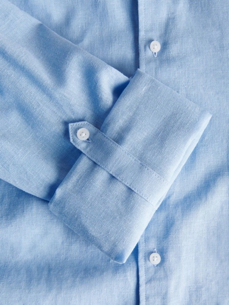 Blue Reserved Regular Fitlinen Blend Men's Shirts | HWEJ-95326