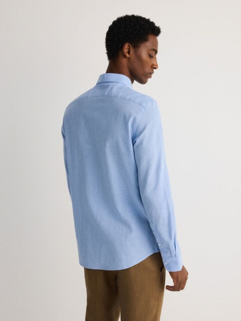 Blue Reserved Regular Fitlinen Blend Men's Shirts | QEIR-06781