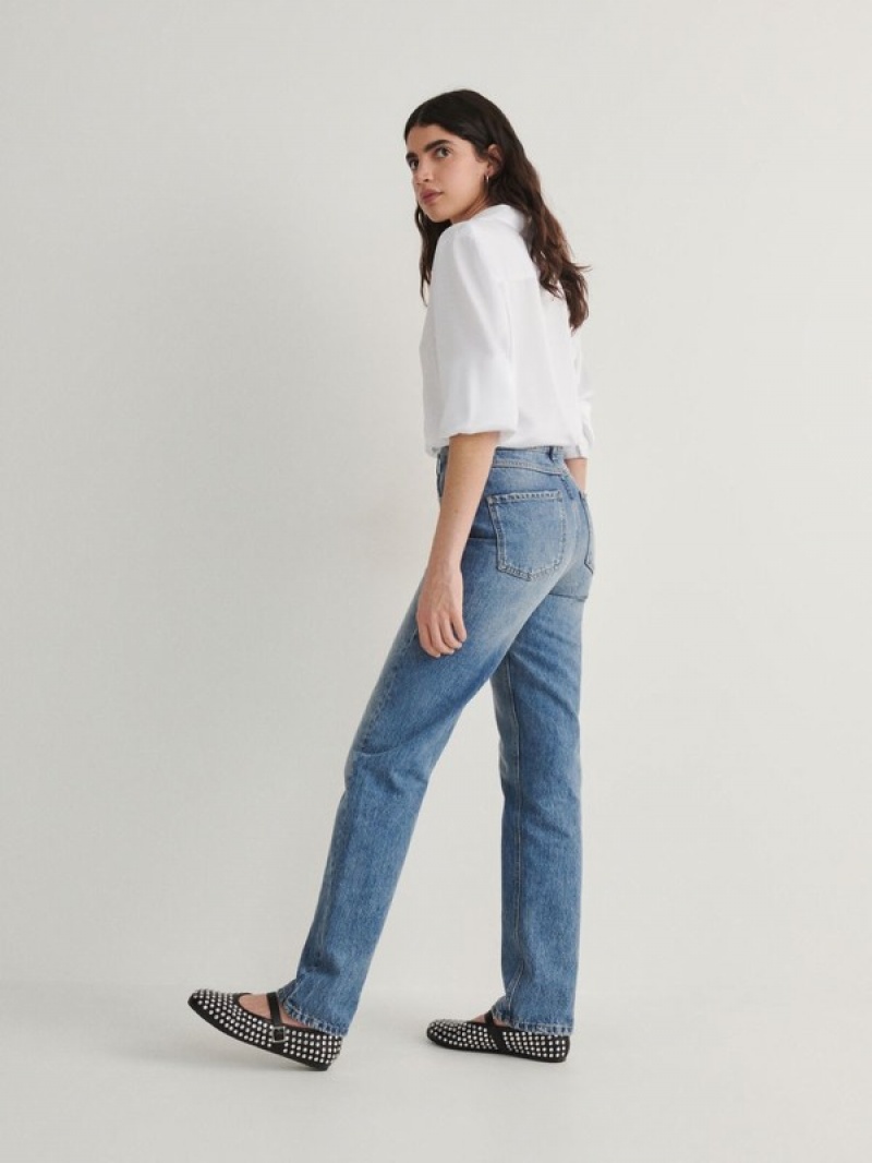 Blue Reserved Straight Women's Jeans | QZNP-92364