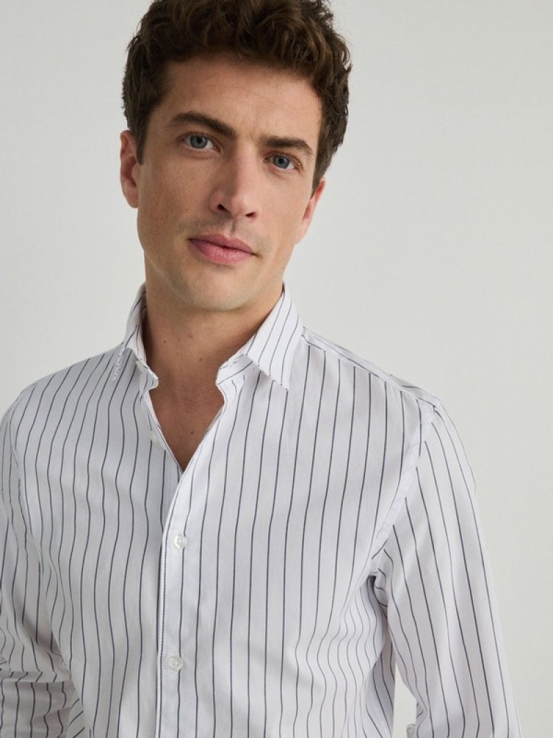 Blue Reserved Striped Slim Fit Men's Shirts | YQXG-16854