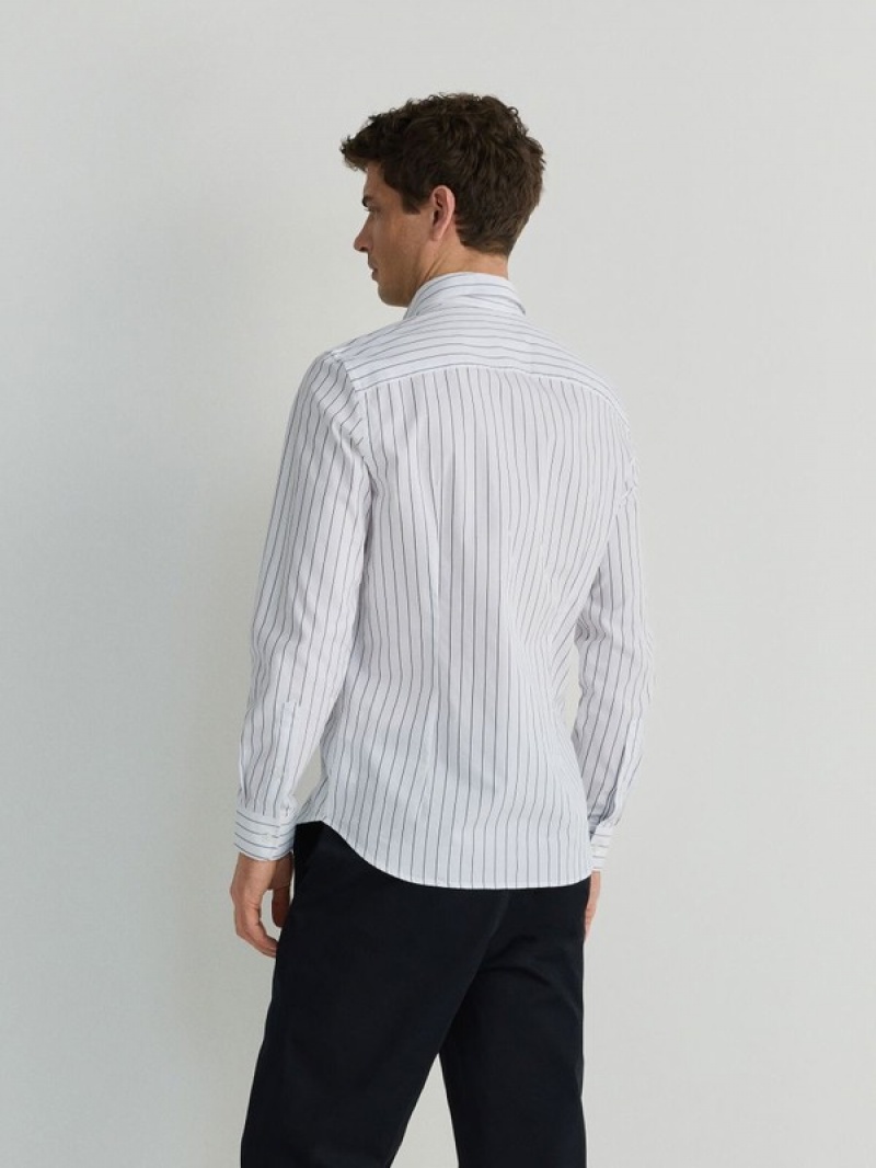 Blue Reserved Striped Slim Fit Men's Shirts | YQXG-16854