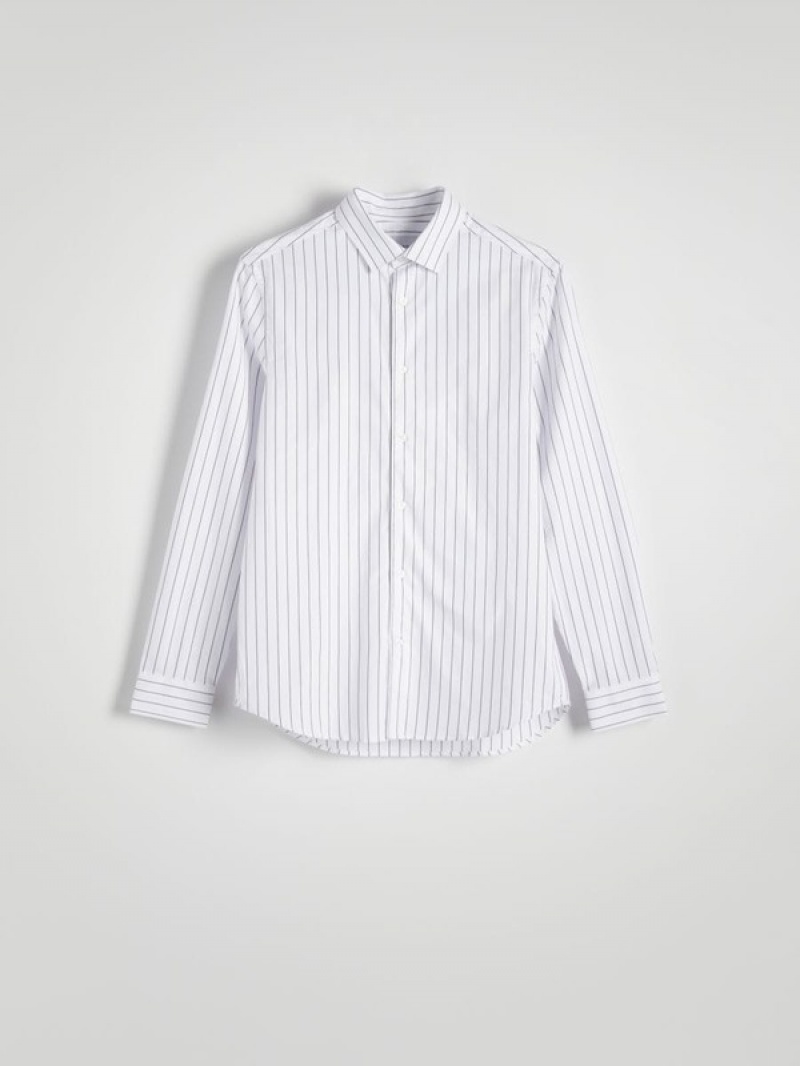 Blue Reserved Striped Slim Fit Men's Shirts | YQXG-16854