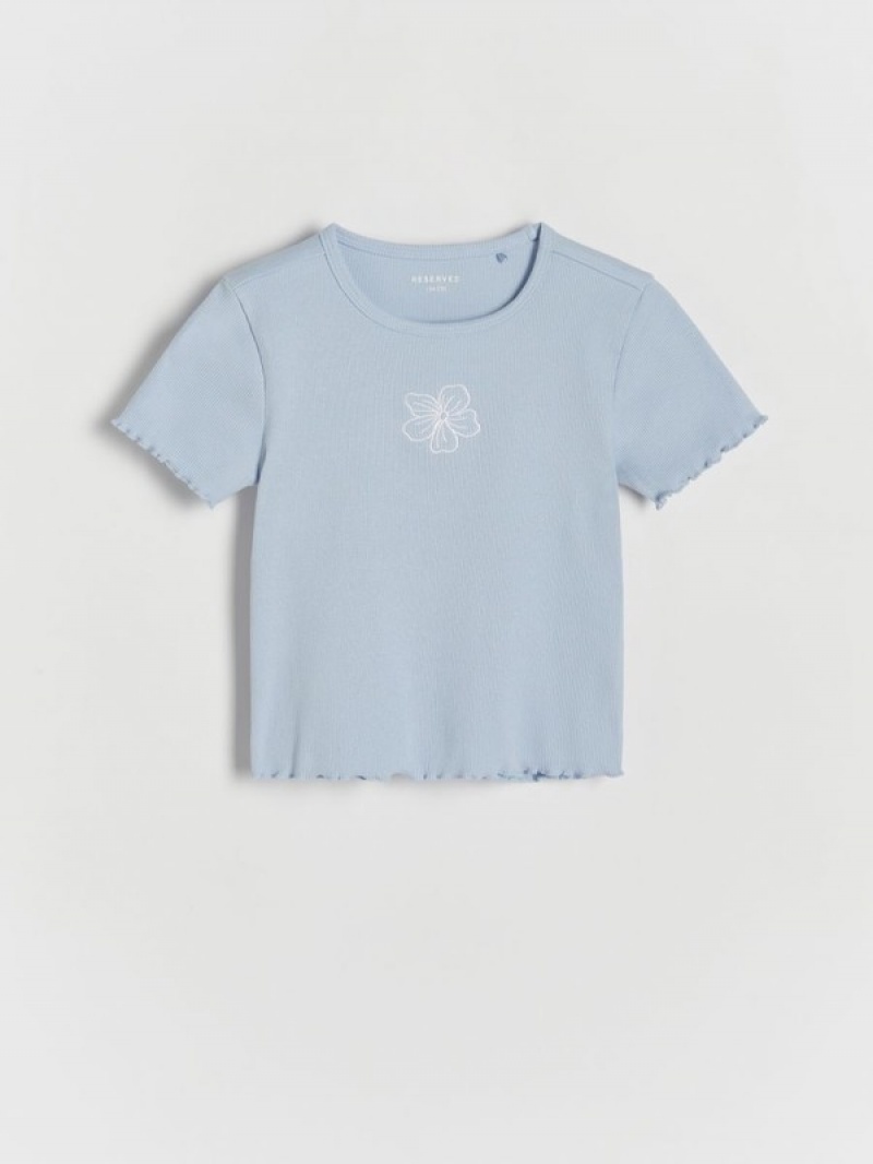 Blue Reserved T-embroidery Detailing Girls' T-shirts | QVZW-06194