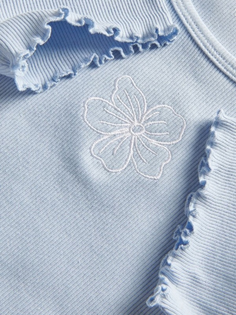 Blue Reserved T-embroidery Detailing Girls' T-shirts | QVZW-06194