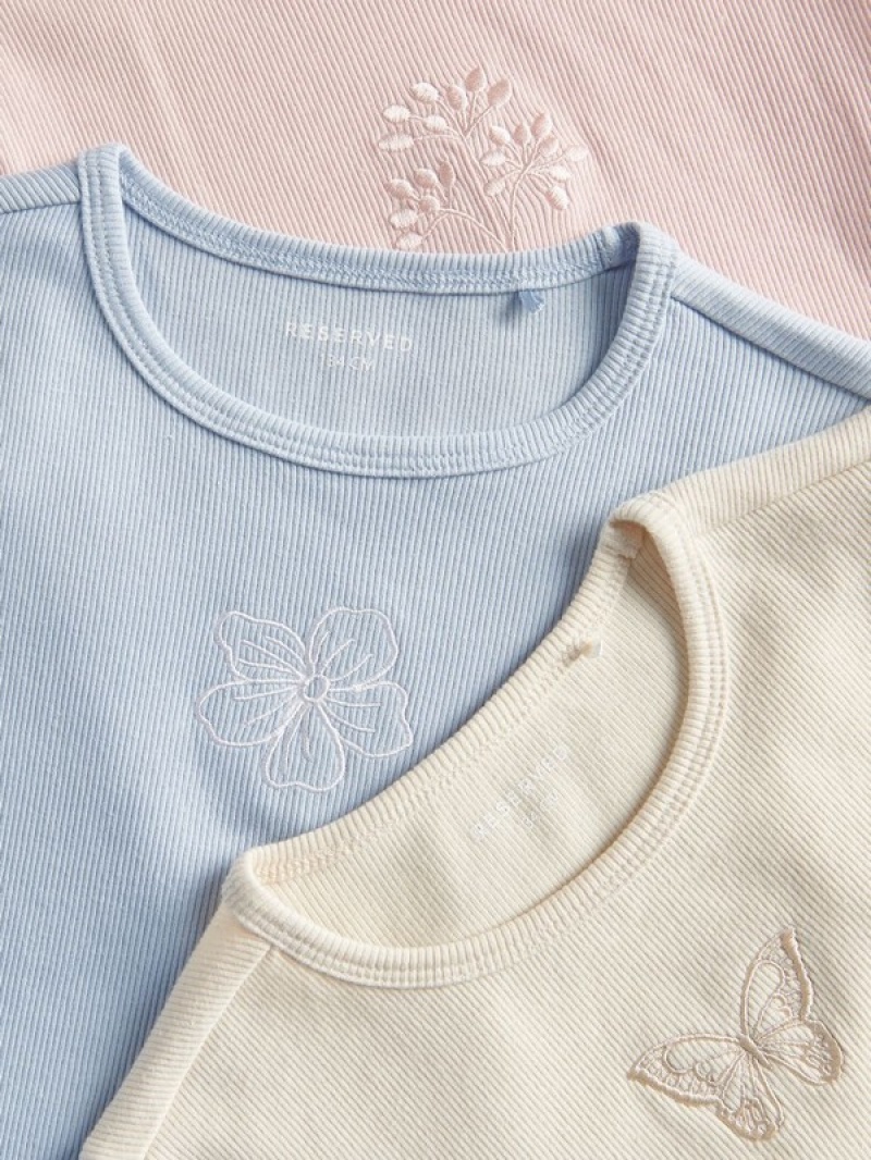 Blue Reserved T-embroidery Detailing Girls' T-shirts | QVZW-06194