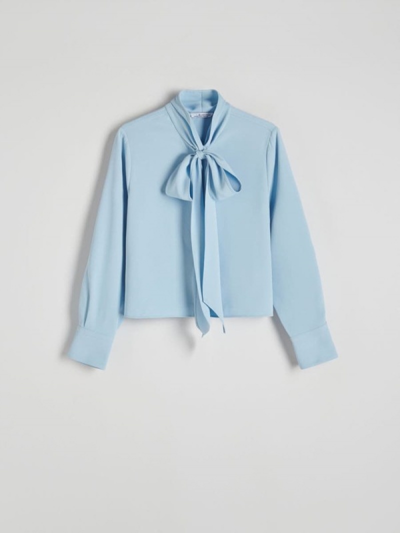 Blue Reserved Tie Detail Women's Shirts | TZXE-37461