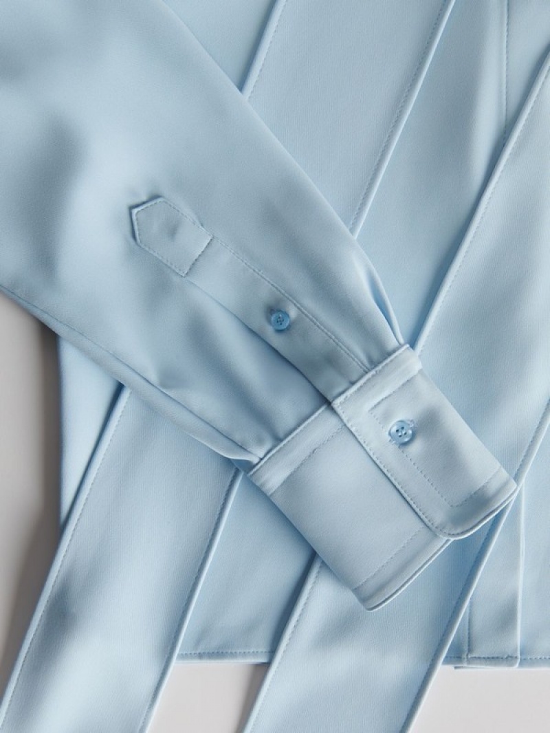 Blue Reserved Tie Detail Women's Shirts | TZXE-37461