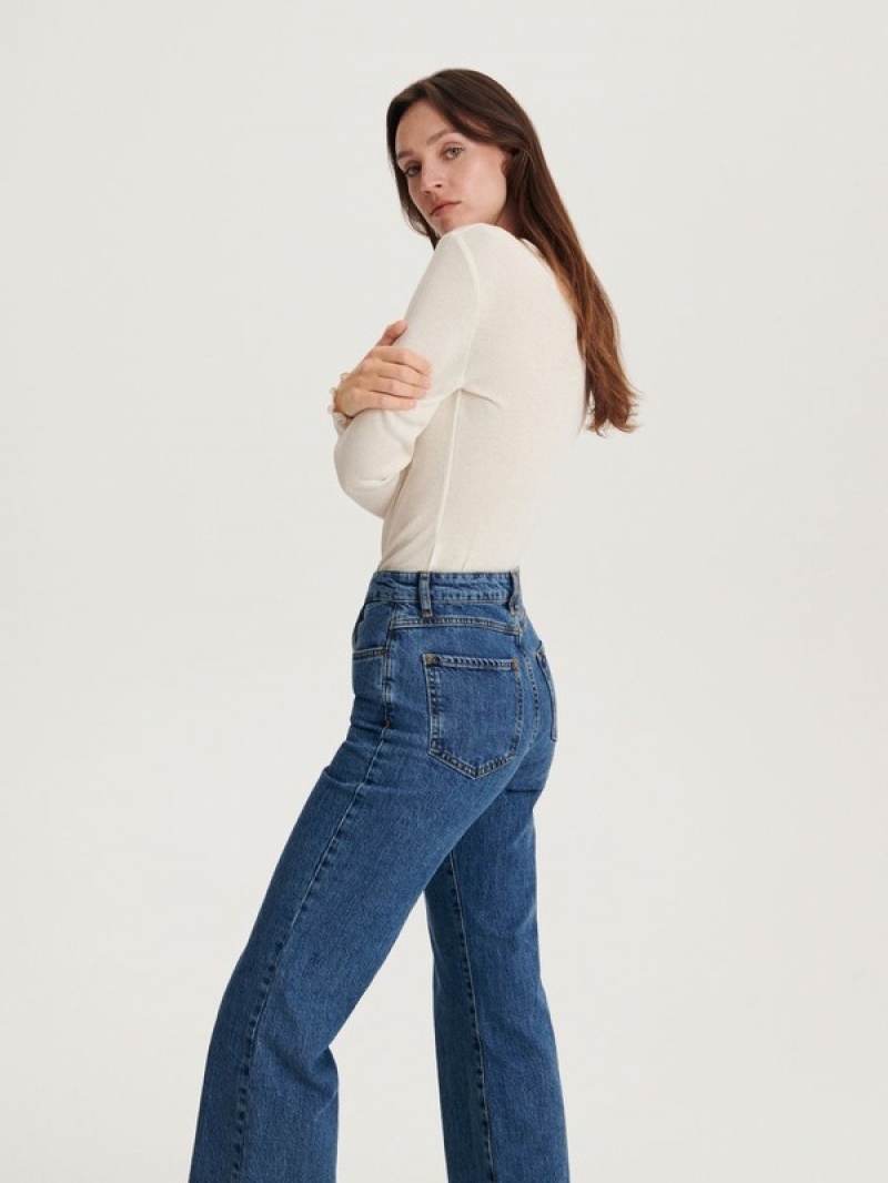 Blue Reserved Wide Leg Women's Jeans | CEKI-72935