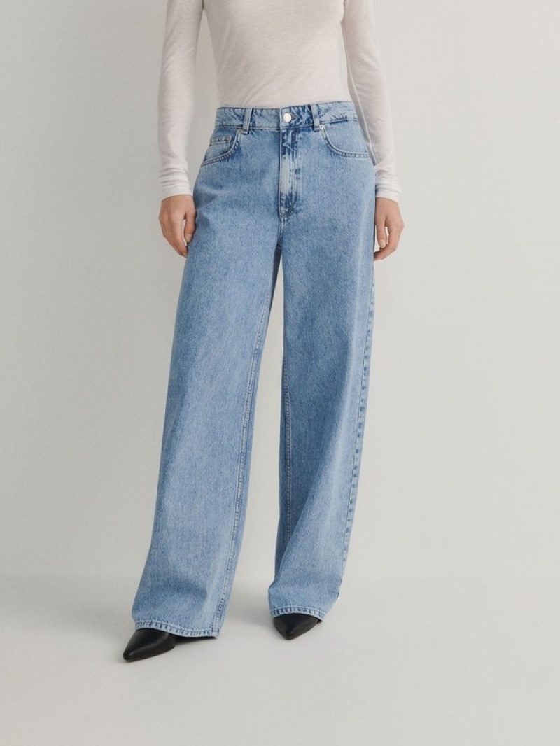 Blue Reserved Wide Leg Women's Jeans | FJNA-70543